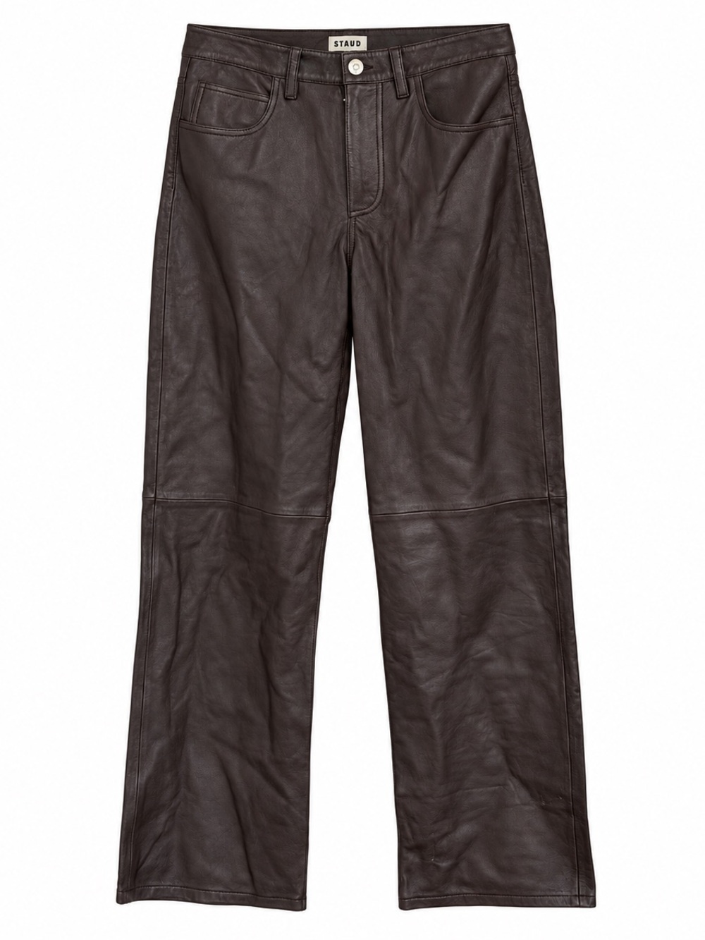 STAUD Gus Leather Pants Earth Brown Relaxed Straight Leg Size 2